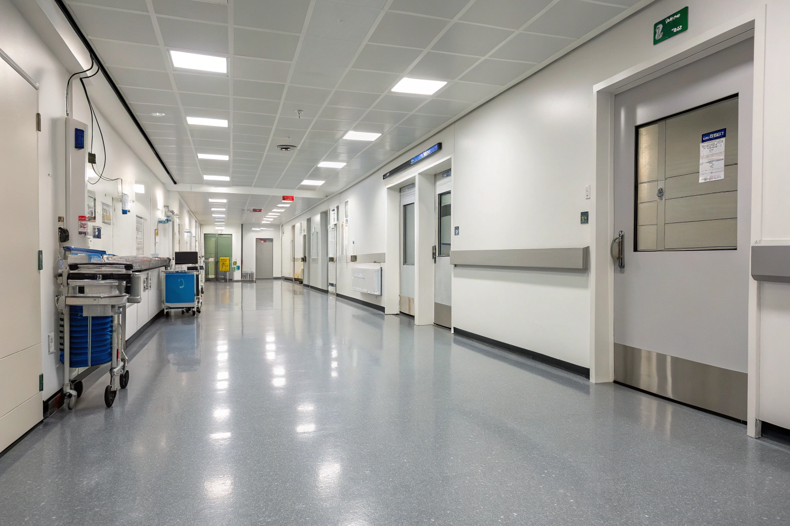 Clean modern medical facility hallway with seamless finish