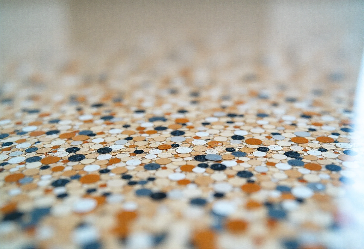 Close-up of a speckled multi-colour flake epoxy floor finish