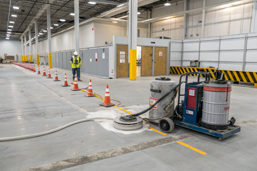 Professional epoxy floor removal equipment with dust extraction