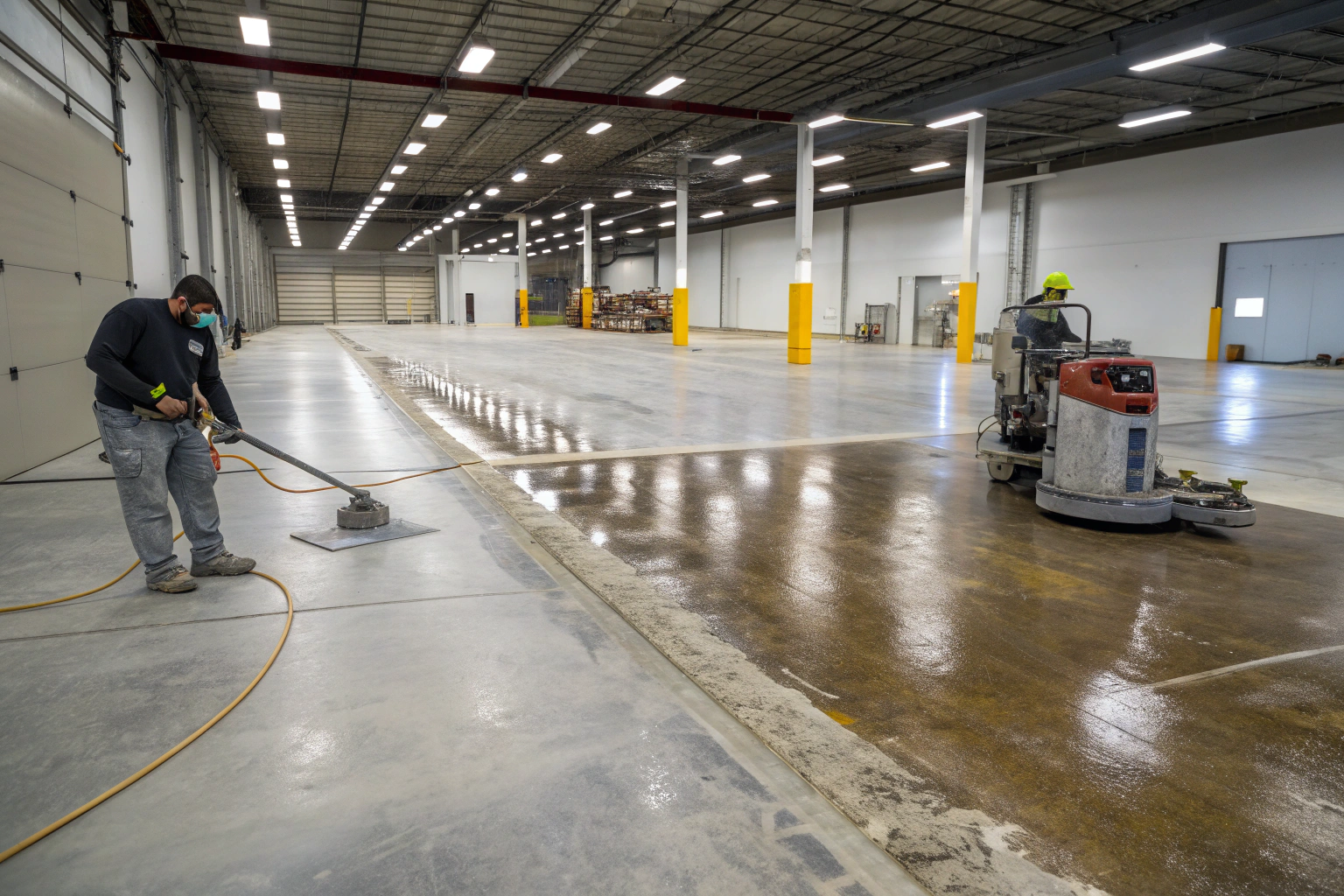 Professional epoxy floor removal in progress